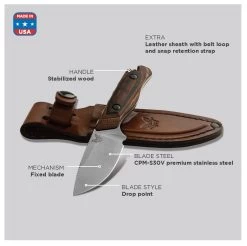 Benchmade Hidden Canyon CPMS30V Steel Hunting Fixed Blade Knife, Leather Sheath - 15017 -Knifes Series Shop B15017 5