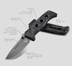 Benchmade Mini ADAMAS Grey CPM-CruWear® Steel Black Handle Folder Knife - 273GY-1 -Knifes Series Shop B273GY 1 5