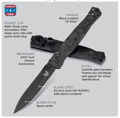 Benchmade Thompson SOCP Black D2 Steel Black Handle Folder Knife - 391BK -Knifes Series Shop B391BK 6