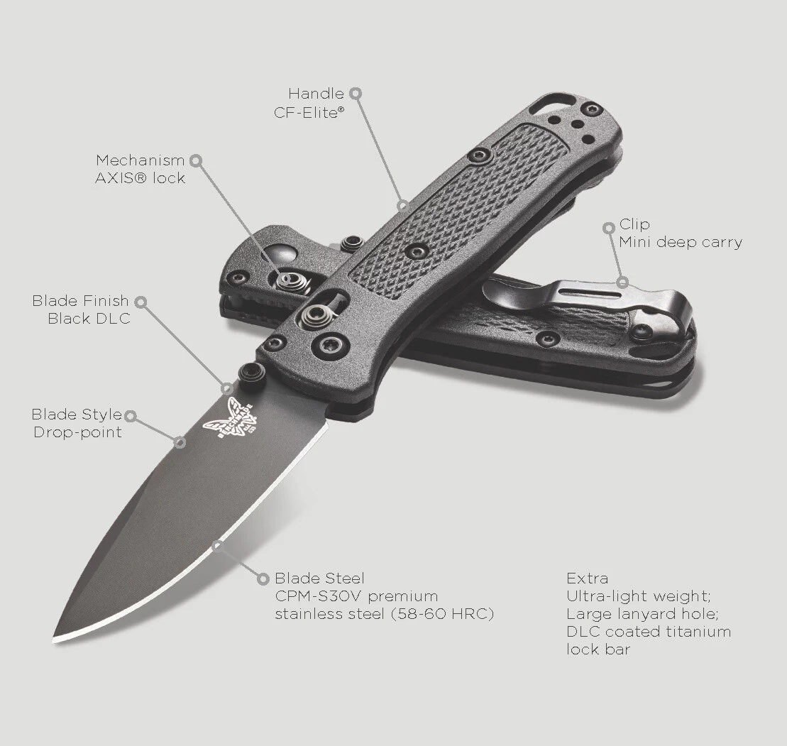 Benchmade Mini Bugout Black CPM30V Steel Black Handle Folder Knife - 533BK-2 9 Benchmade Mini Bugout Black CPM30V Steel Black Handle Folder Knife - 533BK-2 - Image 7