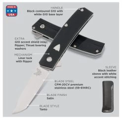 Benchmade Oeser Tengu Flipper CPM-20CV Steel Gentleman's Folder Knife - 601 -Knifes Series Shop B601 5