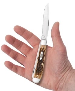 Case Amber Bone Peach Seed Jig (SS) Large Trapper Folder Knife W/ Pocket Clip #06540 -Knifes Series Shop CA06540 2