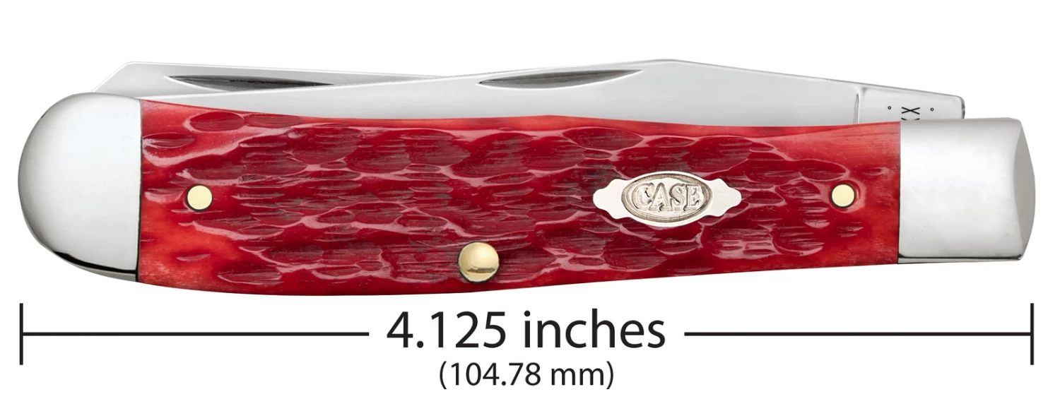 Case Peach Seed Jig Dark Red Bone (CS) Large Trapper Folder Knife W/ Pocket Clip #31957 3 Case Peach Seed Jig Dark Red Bone (CS) Large Trapper Folder Knife W/ Pocket Clip #31957