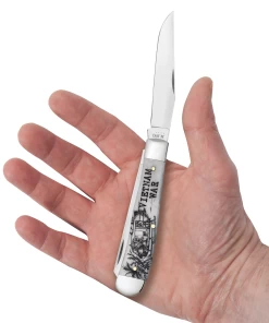 Case War Series Vietnam War Embellished Smooth Natural Bone (SS) Large Trapper Folder Knife #50952 -Knifes Series Shop CA50952 2