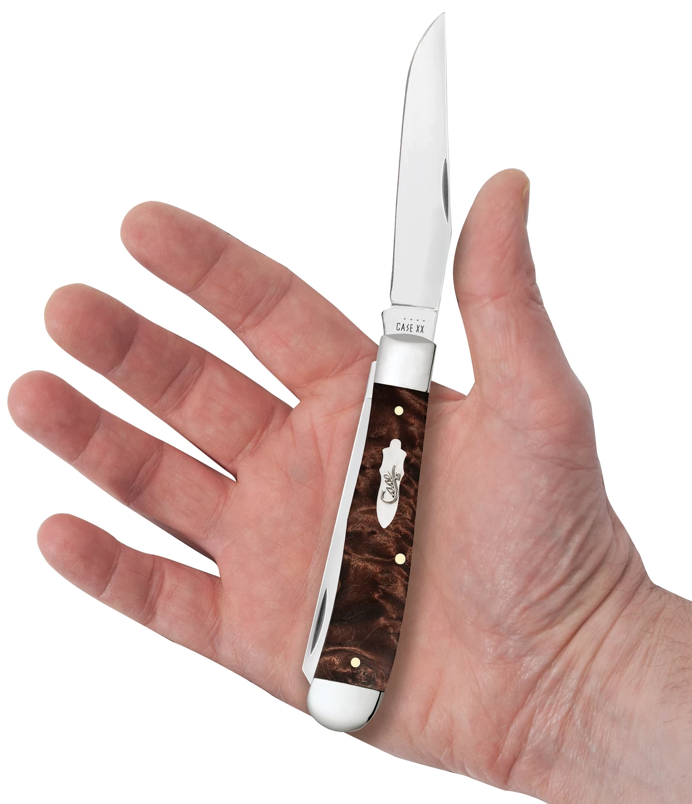 Case Smooth Brown Maple Burl Wood (SS) Large Trapper Folder Knife #64060 5 Case Smooth Brown Maple Burl Wood (SS) Large Trapper Folder Knife #64060 - Image 3