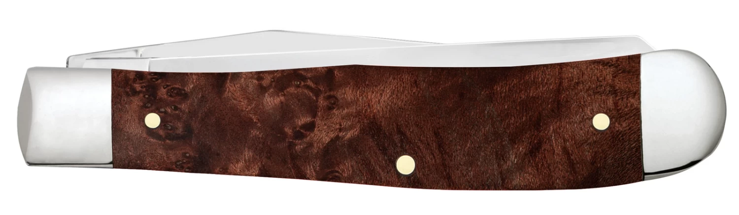 Case Smooth Brown Maple Burl Wood (SS) Large Trapper Folder Knife #64060 3 Case Smooth Brown Maple Burl Wood (SS) Large Trapper Folder Knife #64060