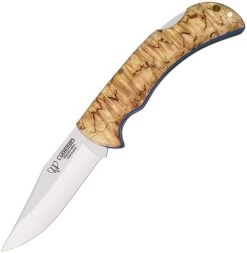 Cudeman Curly Birch Bohler N-695 Steel Hunting Folding Blade Knife - 326-D