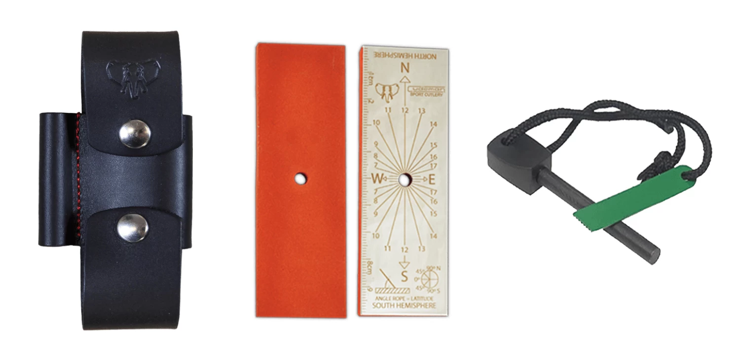 Cudeman Adaptor Accessory, Firesteel, Signalling Mirror, Sharpening Stone, Black Leather - 644-N 3 Cudeman Adaptor Accessory, Firesteel, Signalling Mirror, Sharpening Stone, Black Leather - 644-N