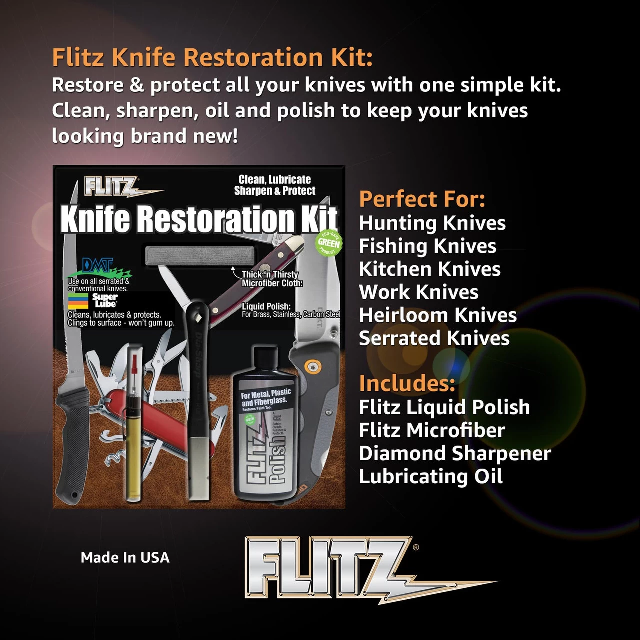 Flitz Knife Restoration Kit (Polish, Lubricate, Sharpen & Protect) 3 Flitz Knife Restoration Kit (Polish, Lubricate, Sharpen & Protect)