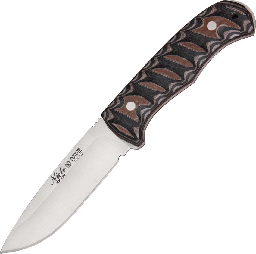 Nieto Coyote Brown Katex Hunting Fixed Blade Knife, Leather Sheath - 2050