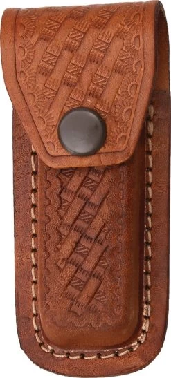 Brown Leather Embossed Basketweave Belt Sheath To Suit 3.5 - 4 Inch Knife