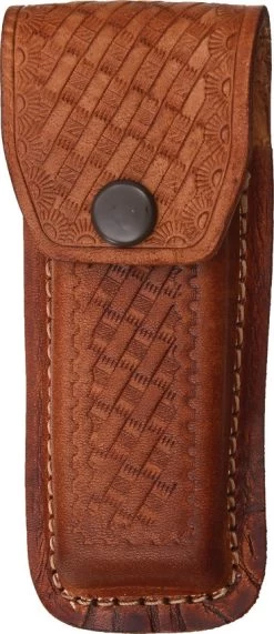 Brown Leather Embossed Basketweave Belt Sheath To Suit 4.5 - 5.25 Inch Knife