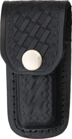 Black Leather Embossed Basketweave Belt Sheath To Suit 3 - 3.5 Inch Knife