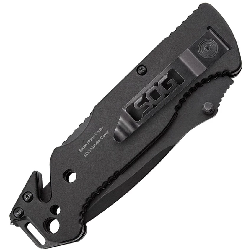 SOG Escape Clip Point Black Serrated Recue Folder Knife FF25 3 SOG Escape Clip Point Black Serrated Recue Folder Knife FF25